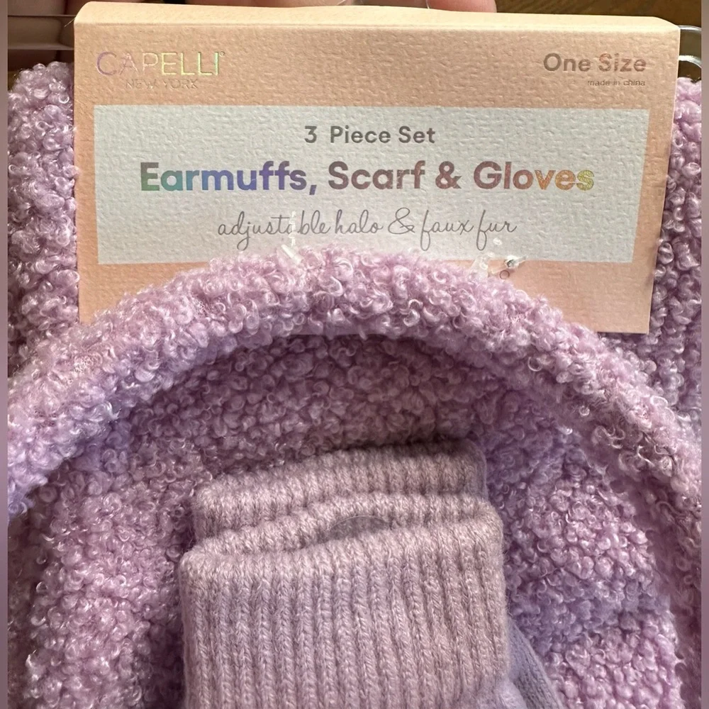 Capelli Of New York Girls Lilac 3 Piece Set Earmuff/Scarf/Gloves NWT One…